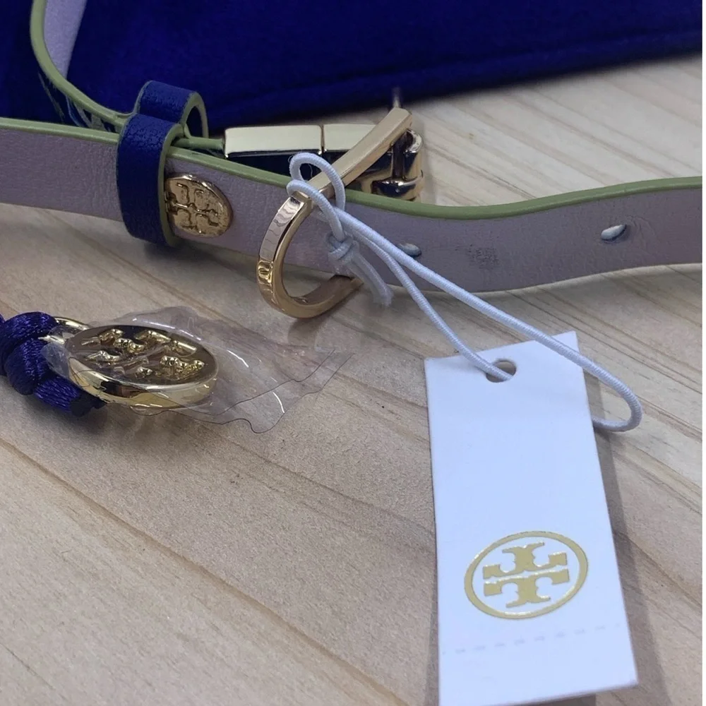 Tory Burch Happy Times Reversible Floral Leather Wrap Bracelet Navy Blue White
